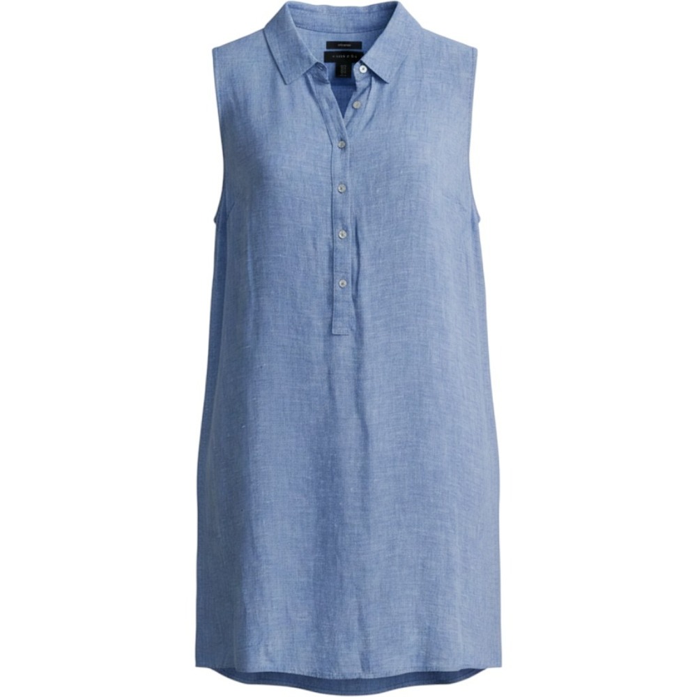 Tahari Shirt Dress Womens 1X Blue Excellent 100% Linen Sleeveless Shift Mini